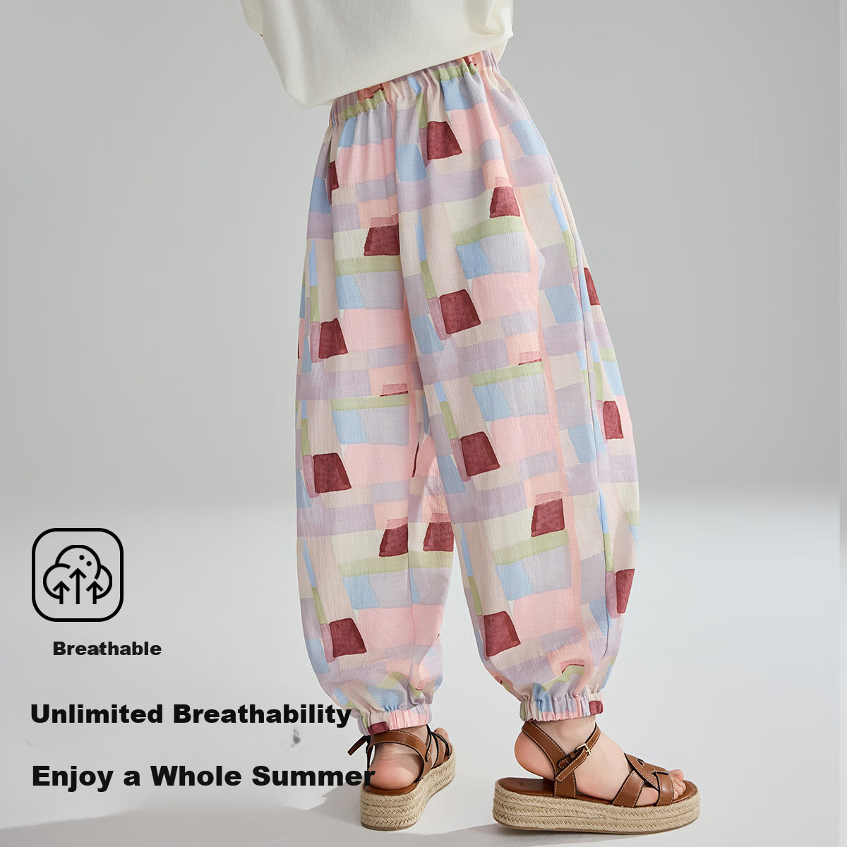 ASK JUNIOR Children's Pants, Summer Mid-To Kids' Lantern Pants, Mosquito-Proof Trousers, Girls' All-Over Watercolor Casual Pants, Long Pants, Joggers 4