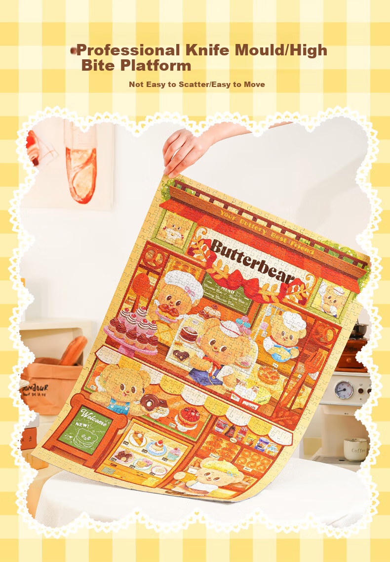 TOI Huiyi Trendy Puzzle, Butter Bear, 1000 Pieces, Stress Relief, High Difficulty Toy, Birthday Gift, Dessert Shop 8
