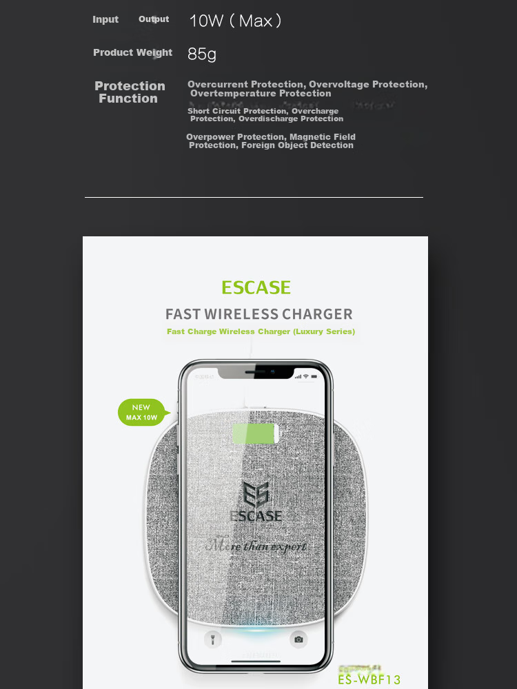 ESCASE Wireless Phone Charger, Desktop Charging Pad Base, 10W Compatible with Apple IPhone 16/15/14/13 Pro Max/Earphones, Huawei Xiaomi WBF13 Khaki Color 15