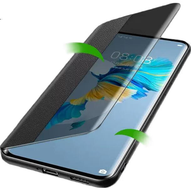 Чехол для Huawei P50 Pro ZhengJian, синий, кожаный, с окошком, смарт-окно, противоударный, бизнес-стиль