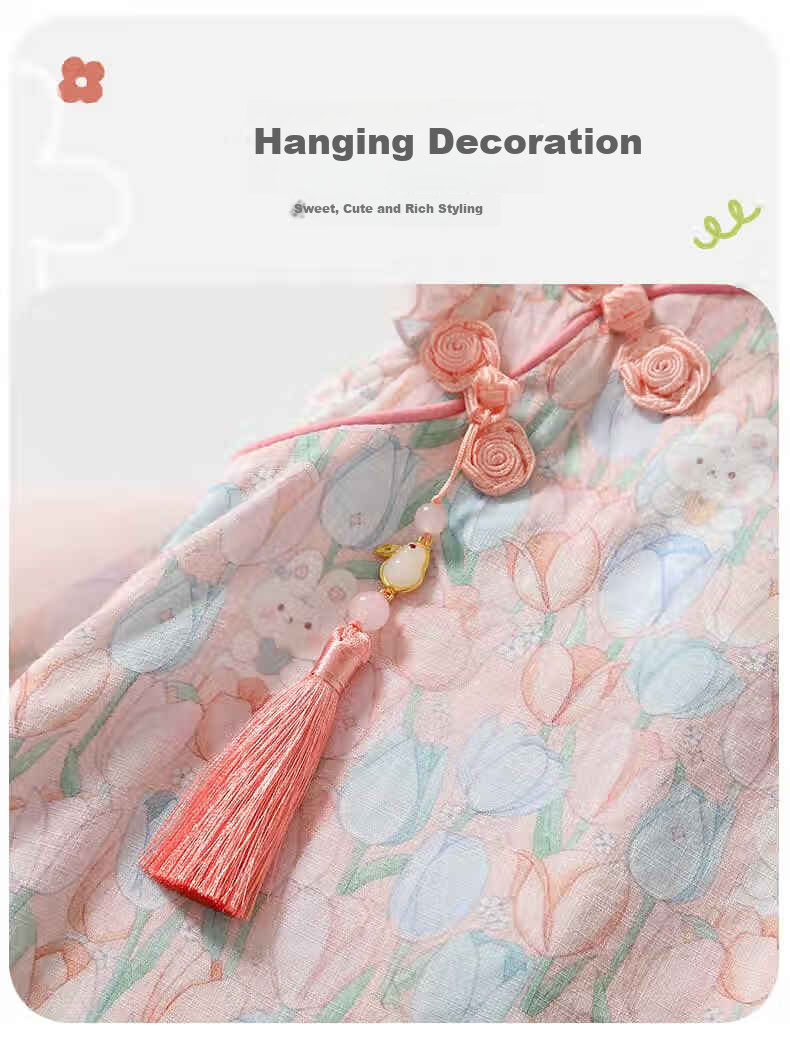 VOONLIE Girls' Summer Dress, 2026 New Style Children's Princess Dress, Qipao, Hanfu, Baby's First Birthday Party Dress, Summer Seaso 2