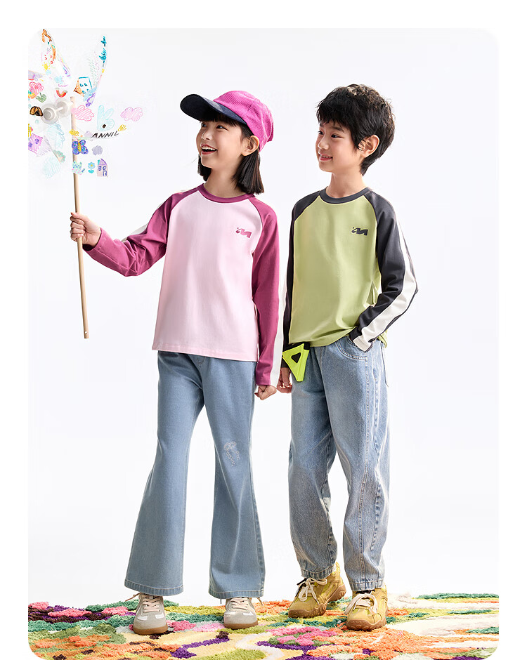 Annil Colorblock Raglan Sleeve Kids Boys Girls Crew Neck Long Sleeve T-Shirt 2025 Autumn New Basic Top 9