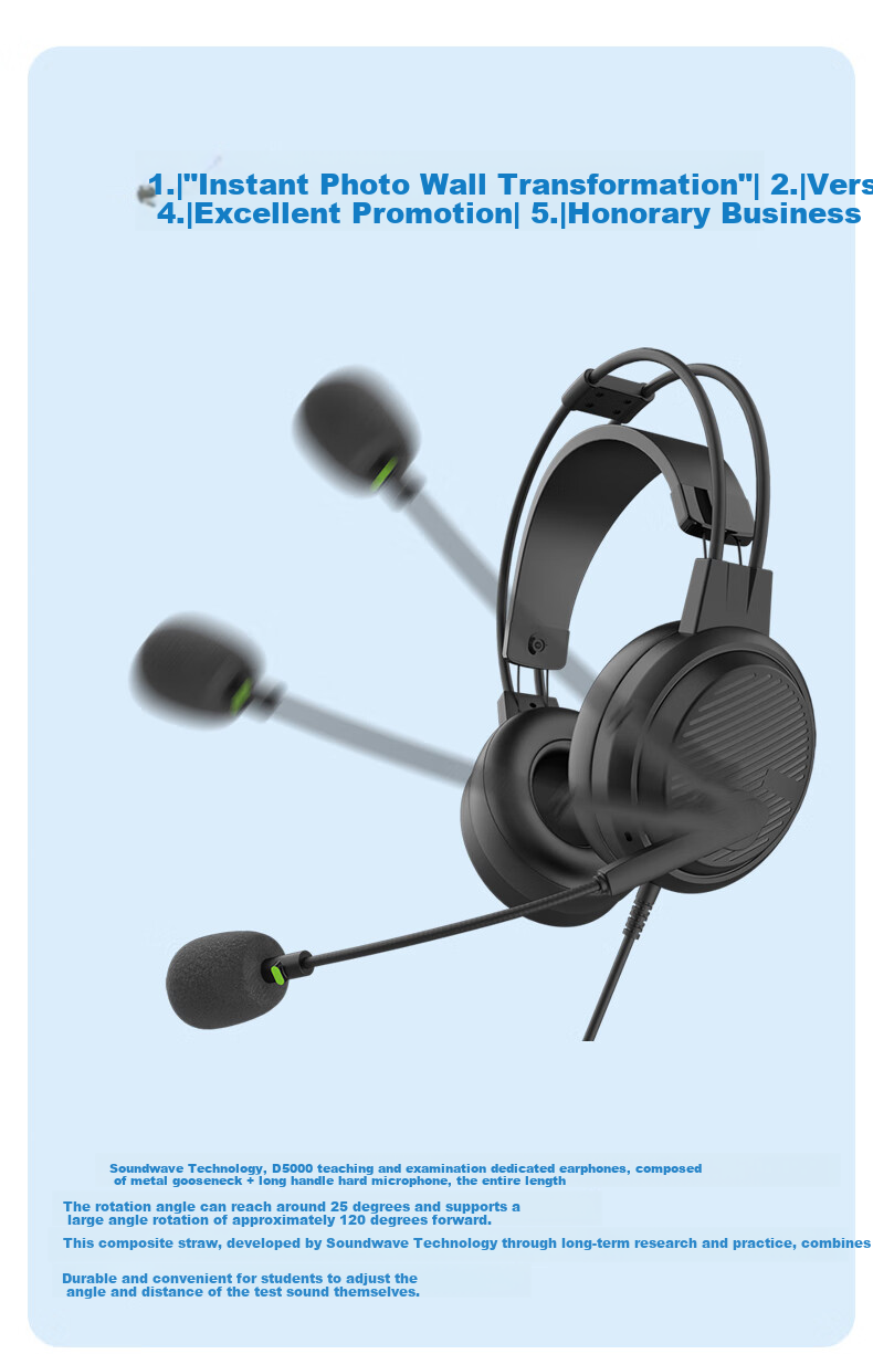 DANYIN D5000 English Listening And Speaking Exam Headphones, Wired with Microphone, for Training, Middle And High School Students, Human-Machine Dialogue, Speech Recording, Follow-Along Headset with Microphone, Dual Plug-I 5