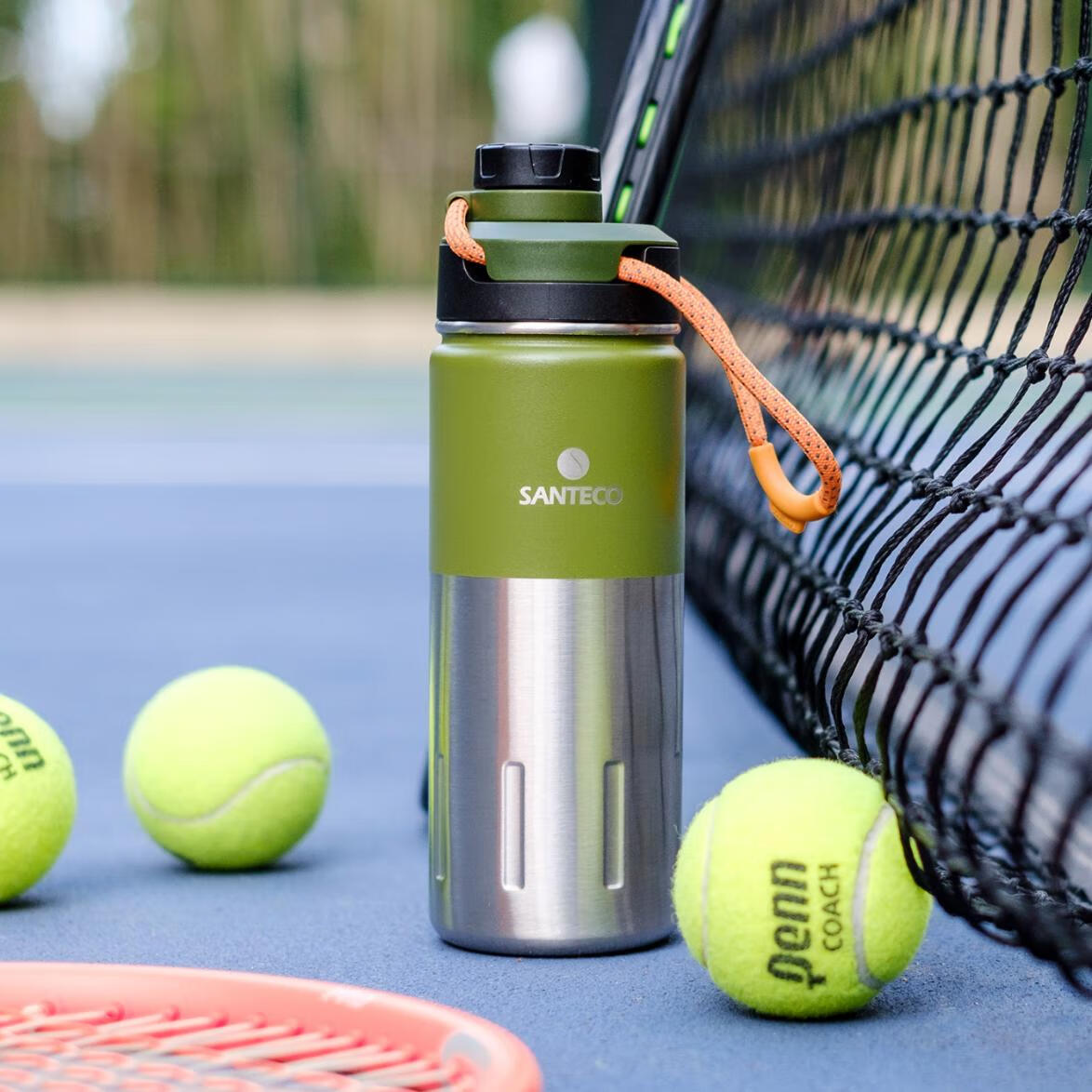 SANTECO Stainless Steel Insulated Water Bottle, Sports Cup, Portable Outdoor Men's Car-Mounted Large Capacity Cup, Cycling Mug, Moss Gree