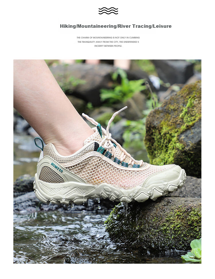 HUMTTO Women's Summer Outdoor Stream Trekking Shoes, Breathable Mesh Casual Hiking Shoes for Water Wading, Ivory White/light Pink, Size 36 2