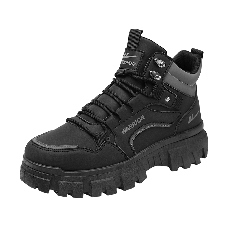 Warrior Martin Boots Men's Autumn Winter New Casual Thick Sole High Top Work Shoes Black Gray 41