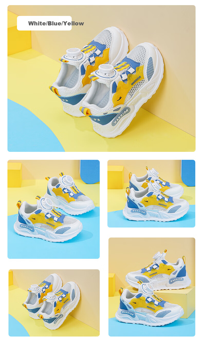Warrior Children's Shoes, Boys' Breathable Mesh Shoes, Summer Single Mesh Kids' Sneakers WZ(CL)-0500 Deep Blue And White, Size 31 7