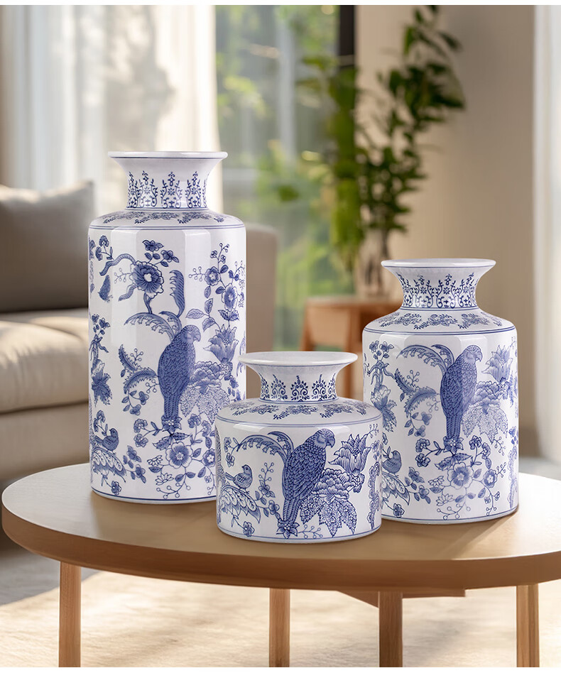Qiju Yaji Ceramic Vase Living Room Study Decoration Good Meaning New Chinese Style Vase Parrot White Glaze Birdsong Flower Bloom 8 Inch 30007 6