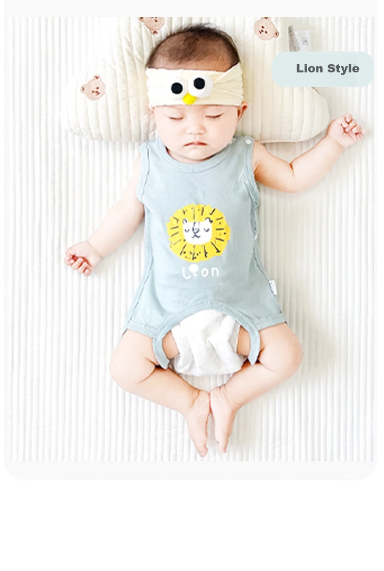 Aibaoshi Baby Belly Cover, Summer Pure Cotton Class A Newborn Onesie, Tummy Protection, Cold Prevention Vest, Lion Pattern, 73cm, T165 11