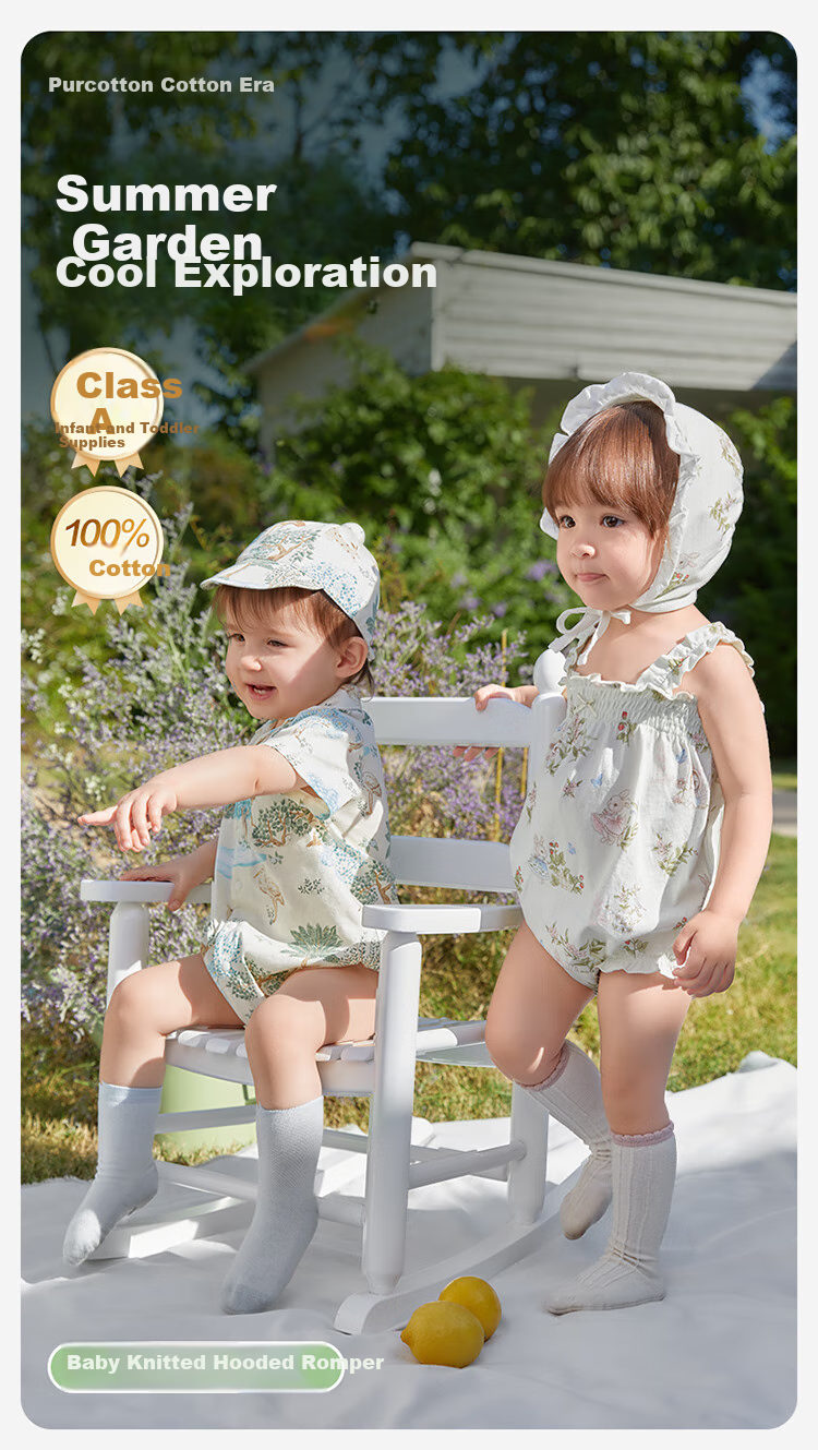 PurCotton Baby Clothes, Summer Thin Style, Newborn Onesie, Outdoor Bodysuit, Infant Sleeveless Romper, Abundant Leaves, Size 80 1