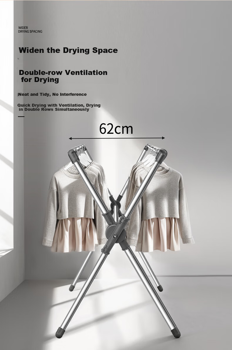 Baoyouni Floor-Standing X-Shaped Stainless Steel Folding Extendable Clothes Drying Rack for Indoor Balcony Home Use, Quilt Drying Tool Hanger Rod 8