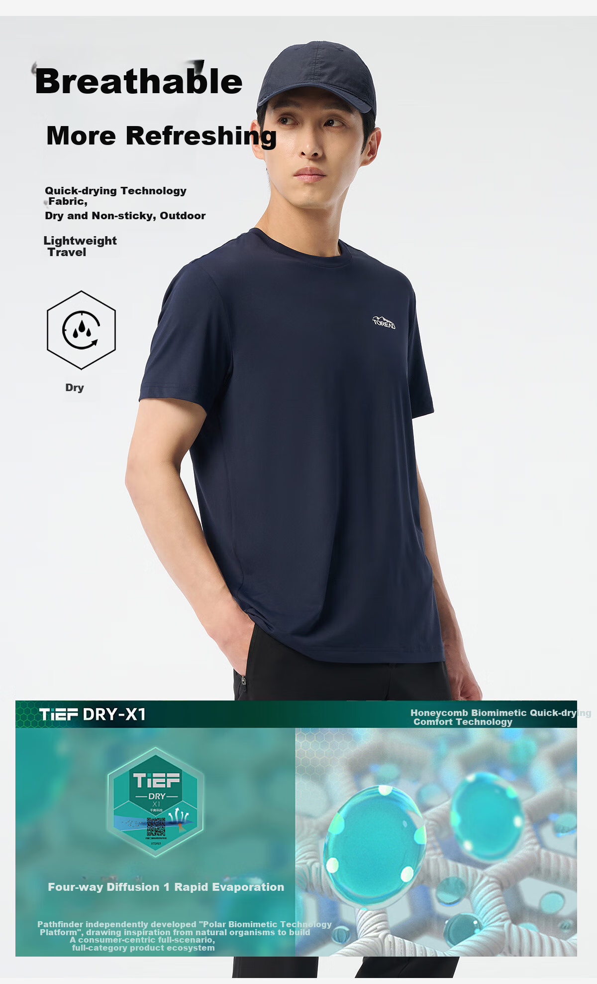 TOREAD Quick-Dry T-Shirt for Men, Spring And Summer Outdoor Sports Elastic Functional Sweat-Wicking Breathable Short-Sleeve T-Shirt TAJJCN81834 2