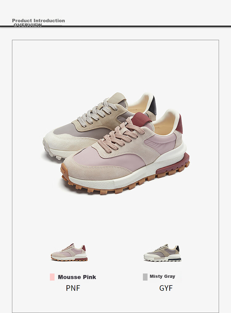 Le Saunda [Shan Ye Qi Jing] Color-Block Lace-Up Comfortable Thick-Soled Casual Women's Shoes 5T43401, Muxi Pink PNF, Size 35 2