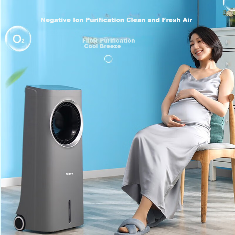 PHILIPS Air Cooler, Powerful Cooling Fan for Home Use, Bladeless Water-Cooled Electric Fan, Floor-Standing Tower Fan, Negative Ion Purification, Remote Control, Humidifying Air Circulator ACR4146BX