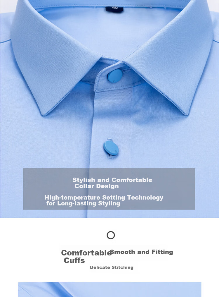 ROMON Bamboo Fiber Professional Formal Dress Shirt Long Sleeve Slim Fit Elastic Men's Shirt Blue M 5