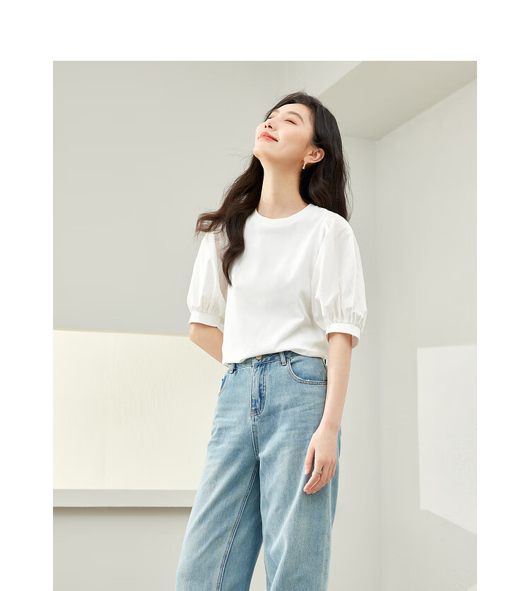 Vimly Elegant Commuter Lantern Sleeve Cotton T-Shirt for Women, New Summer 2026 Loose Short-Sleeve Distinctive Top 20