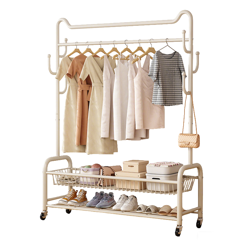 Yupin Floor-Standing Coat Rack, Bedroom And Living Room Movable Clothes Hanger Storage Rack, YJ91 Double-Layer 100 White