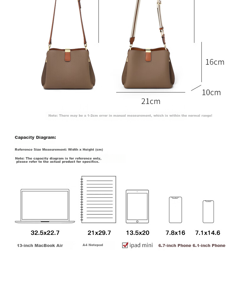 Aiqinghai Top-Grain Leather Handbag, Women's Crossbody Bag, Shoulder Bucket Bag, Stylish Birthday And Mother's Day Gift, Practical Present for Mom 3