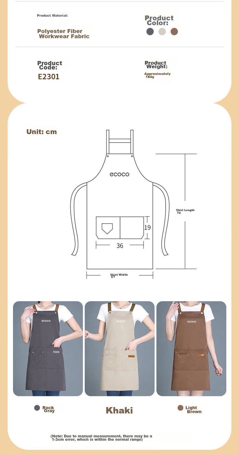 Ecoco Waterproof Apron, Kitchen Work Uniform, Home Use Oil-Proof And Dirt-Resistant Cooking Full Apron, Catering Apron E2302 13