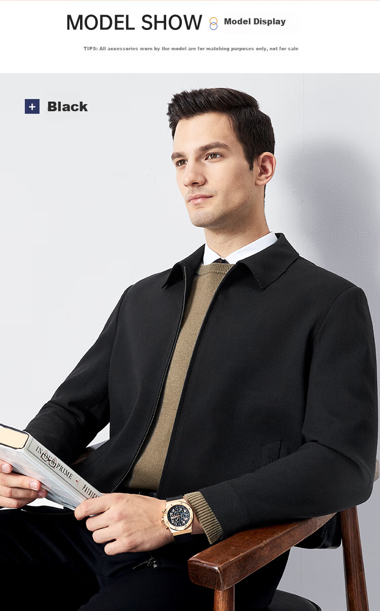 FIRS [Wool Blend] Executive Jacket for Men, Spring And Autumn Business Casual Commute Lapel Zipper Cardigan Short Coat 5