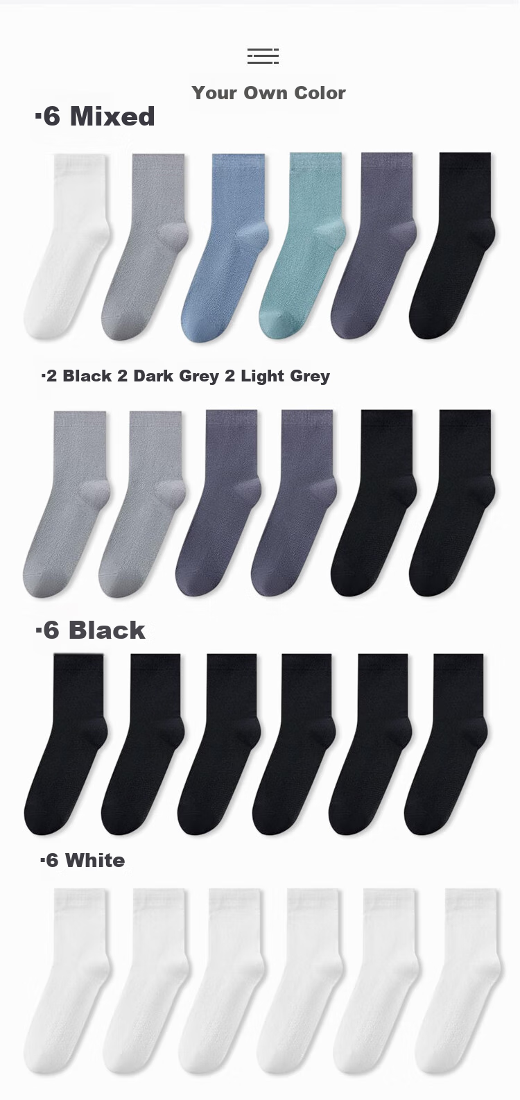 Yiershuang [100% Pure Cotton] Socks for Men, Summer Mesh Socks, Spring And Summer 50S Comfortable Sweat-Absorbing Mid-Calf Socks, 6 Pairs Mixed Colors 15