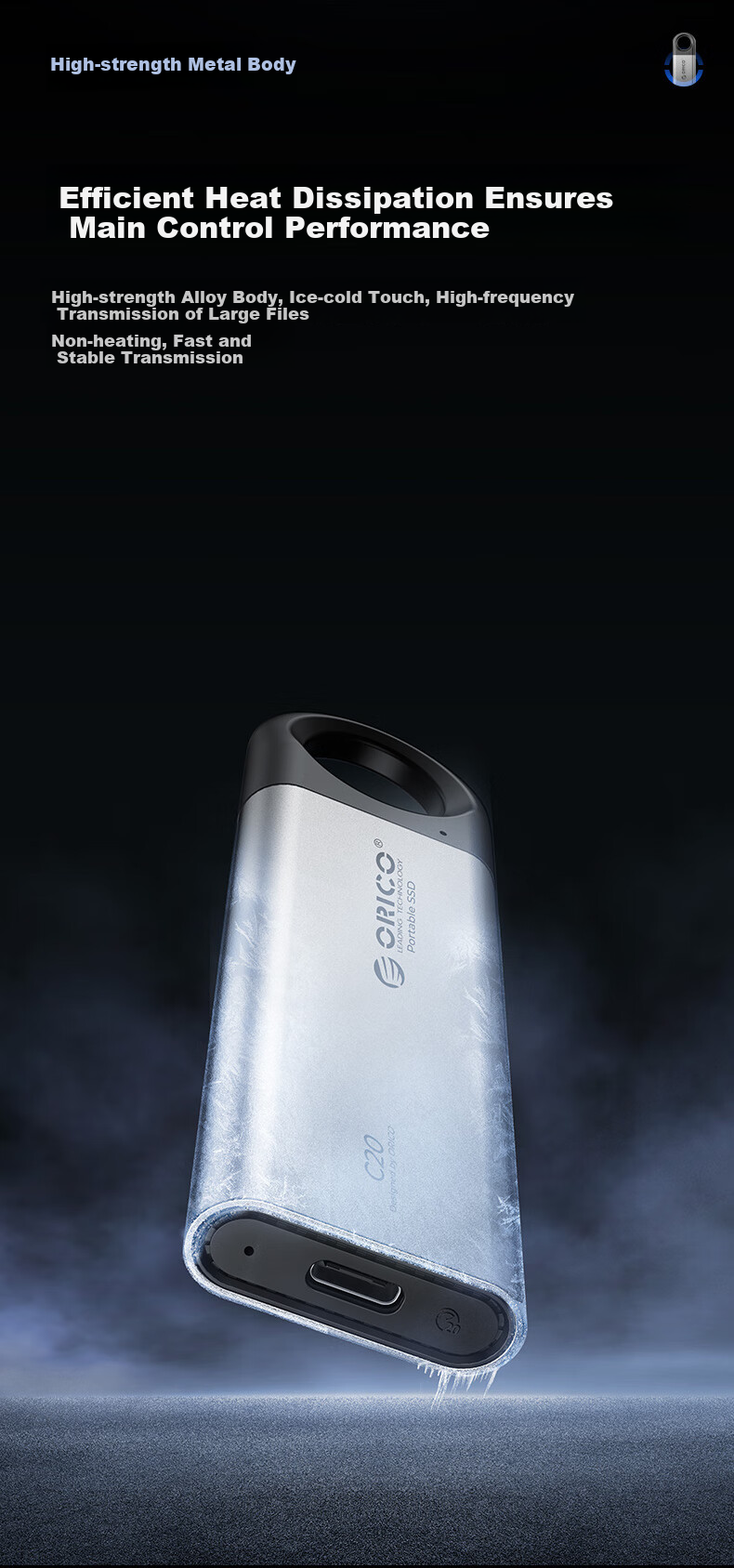 ORICO 2TB Portable SSD, Type-C/USB3.2 Interface, 20Gbps High-Speed Portable SSD for Mobile Phones, Laptops, Office Use, Storage Expansion, Compact And Portable C20 9