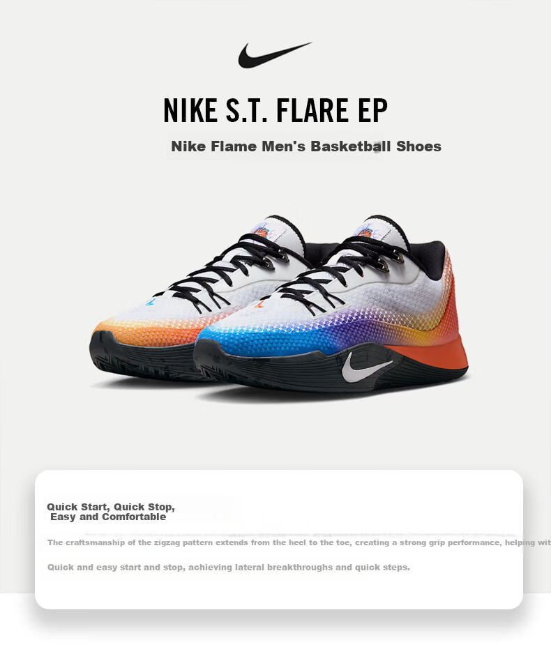 NIKE Men's Durable Basketball Shoes, S.T. FLARE Sneakers, IH7326-110, White Red Blue, Size 42.5 1