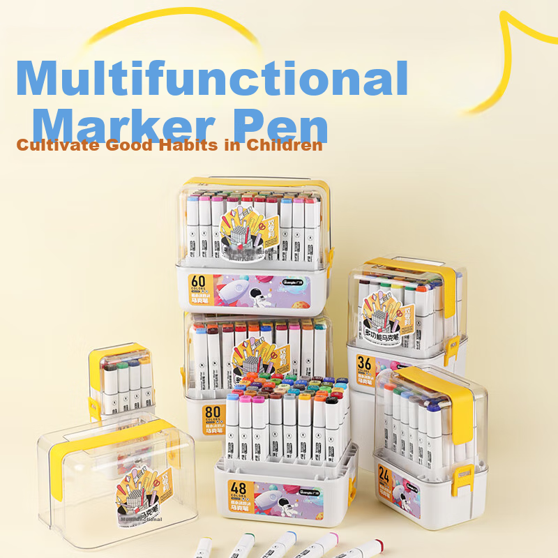 GuangBo Multifunctional Markers, 12 Colors, Washable, Erasable, Water-Based, Children's Colored Watercolor Pens, Double-Ended, Non-Toxic for Elementary School Students And Kindergarten, Specialized Art Brushes, Collection Case with Storage Box H02321