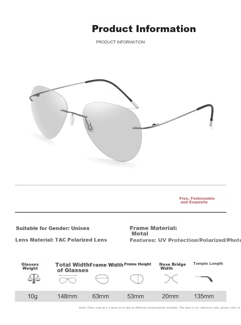GOGOSOON Frameless Sunglasses for Men, Polarized Driving Pilot Frog-Eye Glasses, Ultra-Light Sunglasses, Specialized for Driving, Photochromic Glasses 9