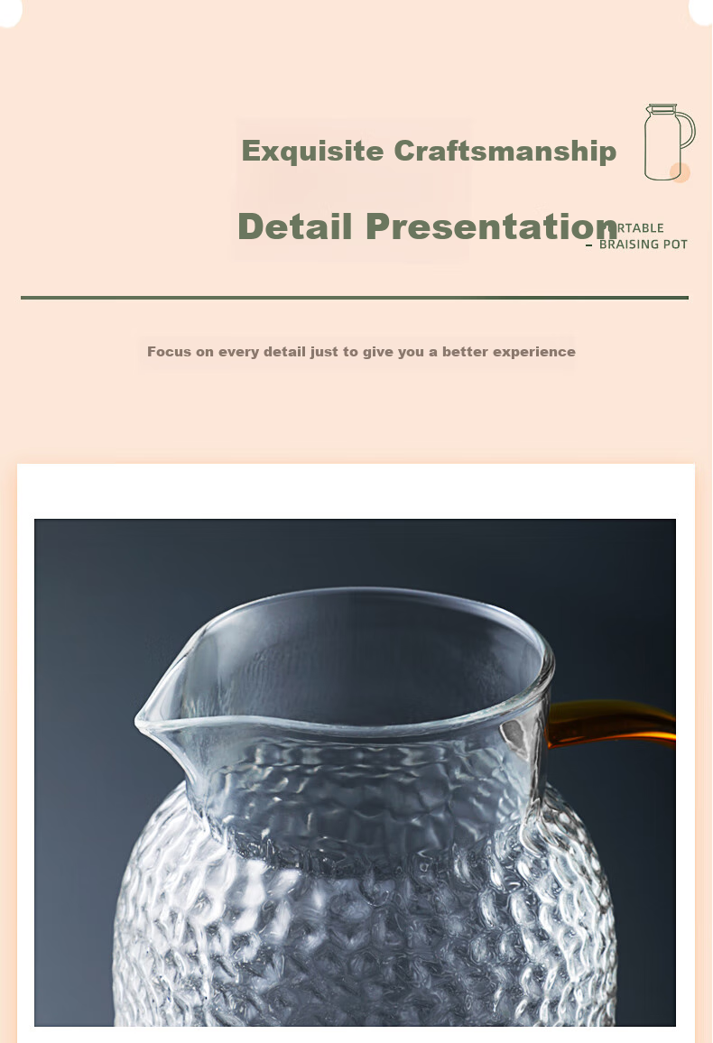 Fuguang Glass Cup, Heat-Resistant Glass Pitcher with Handle, Large Capacity Household Juice Cup, Flower Tea Cup, Teapot, Cold Water Pitcher 10