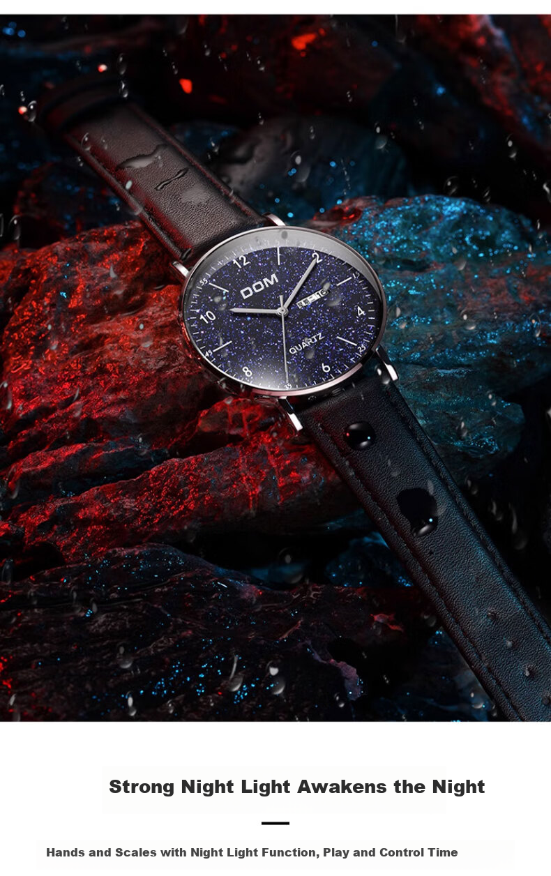DOM Ultra-Thin Starry Sky Watch for Men, Simple Mechanical Style Casual Men's Watch, Quartz Birthday Gift for Boyfriend 13