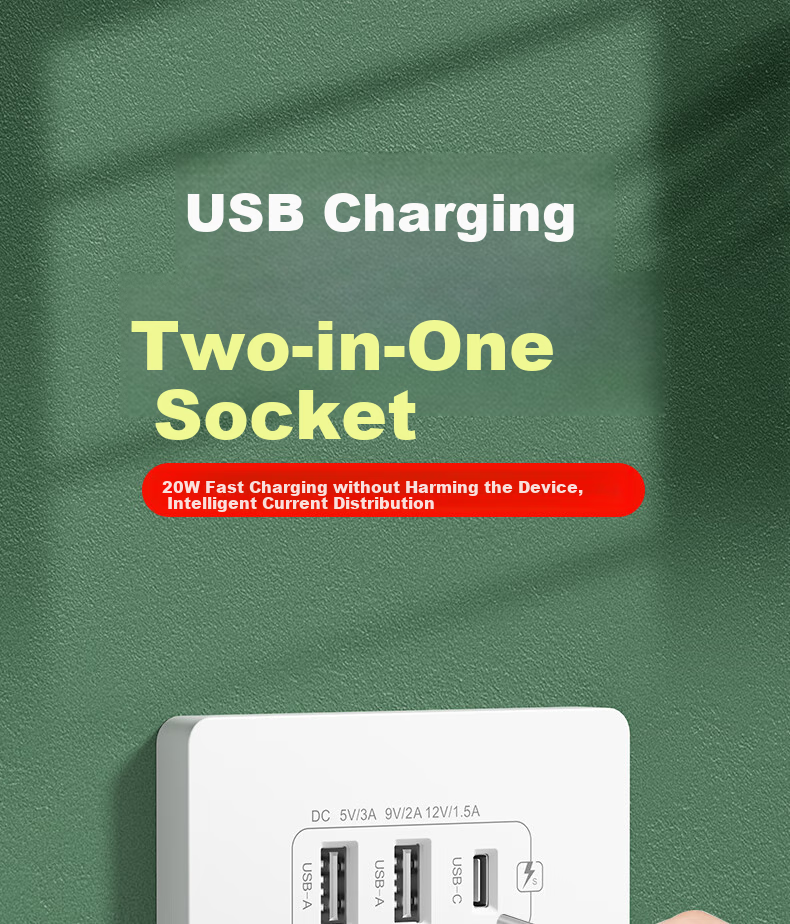 FDD Concealed 86-Type 20W Fast Charging USB Socket Switch Panel Wall-Mounted Mobile Phone Charging Type-C Home Five-Hole Five-Hole 20W Fast Charging USB+typeC (White) 1