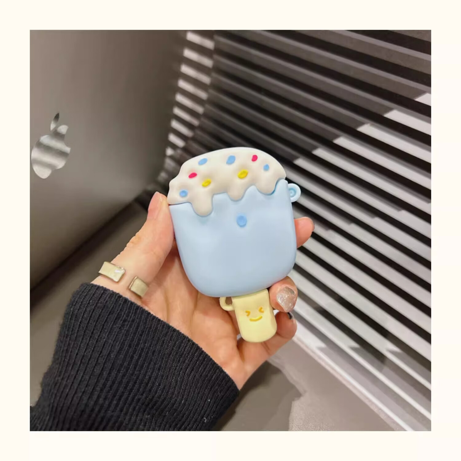 Beiyipin Summer Cool Ice Cream Shaped AirPods 1/2 Generation Protective Case, Apple Bluetooth Earphone Cover, Shockproof Full-Body Soft Case, Cartoon Ice Cream Pattern Trendy Protective Shell 2