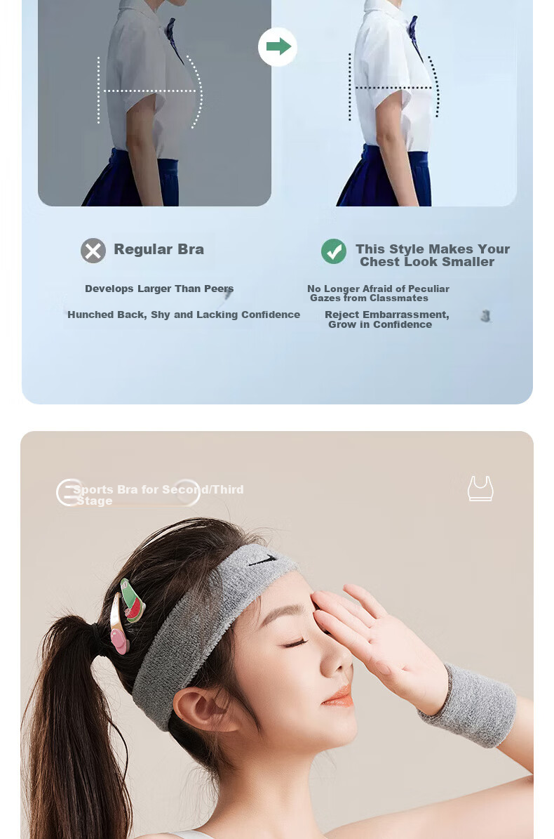 GUJIN 2-Pack Girls' Seamless Bra for Middle And High School Students during Puberty, Big Kids' Posture-Correcting Anti-Shock Sports Thin Vest Underwear 4