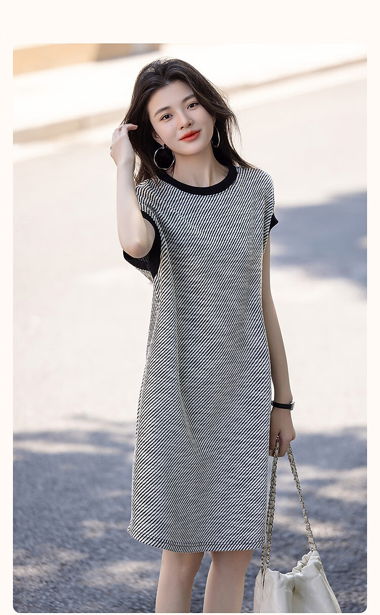 Demana [with Gentle Cloud Oxygen Cotton] Summer Comfortable Relaxed Style Crew Neck Raglan Loose Fit Women's Subtle Shimmer Knit Dress 2