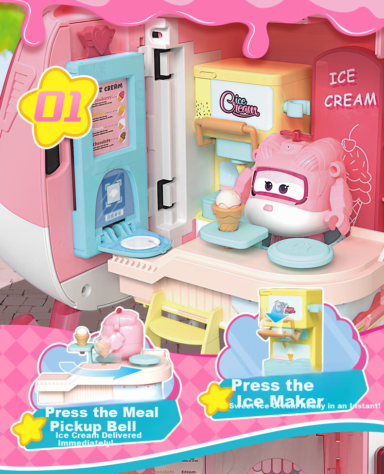 AULDEY Super Wings Little Sweetie Ice Cream Shop Playset, Pretend Play, Girls' Toy, Birthday Gift, 790840 2