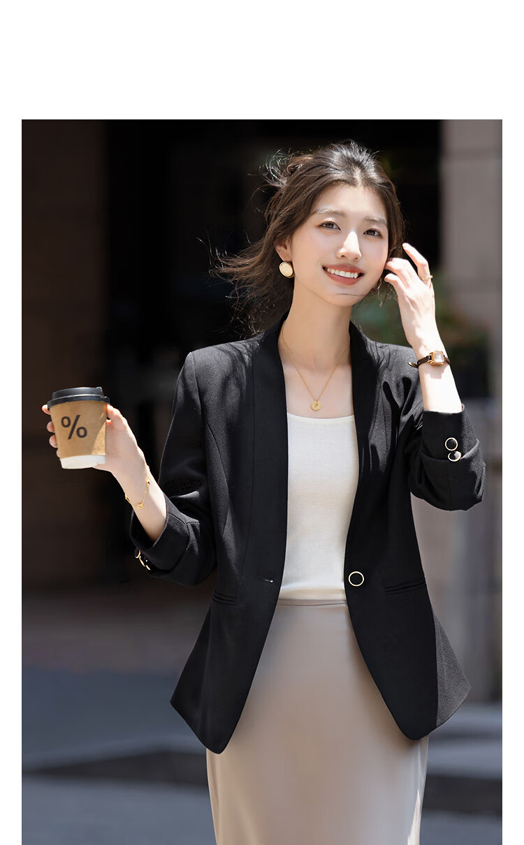 Demana [Smart Urban] Autumn Elegant Business Commuter Lapel Waist-Slimming Single-Button Women's Blazer Jacket 1