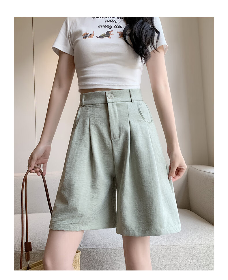 LangSha Milk Puff Suit Shorts for Women, Ice Silk Summer New High-Waist Loose Casual Mid-Length Pants, Relaxed Loose-Fitting Five-Point Shorts 32