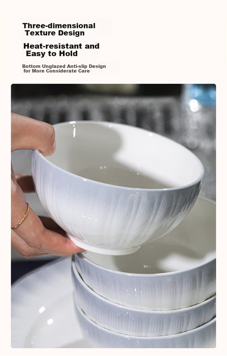 Huaqingge Large Household Soup Bowl with Underglaze Colorful Embossed Design, Rhine Gradient Pattern, 8-Inch Heat-Resistant Insulated Microwave And Dishwasher Safe 7