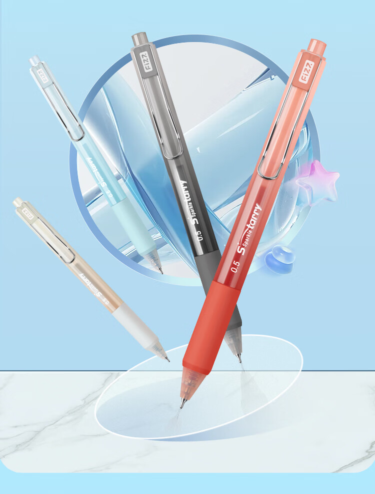 Fizz Chenhai Blue Quick-Dry Retractable Gel Pen 0.5mm Low Center of Gravity Dual Ballpoint CS Black Tip High Capacity Office Signature Pen Student Exam Pen 3-Pack B73019 4