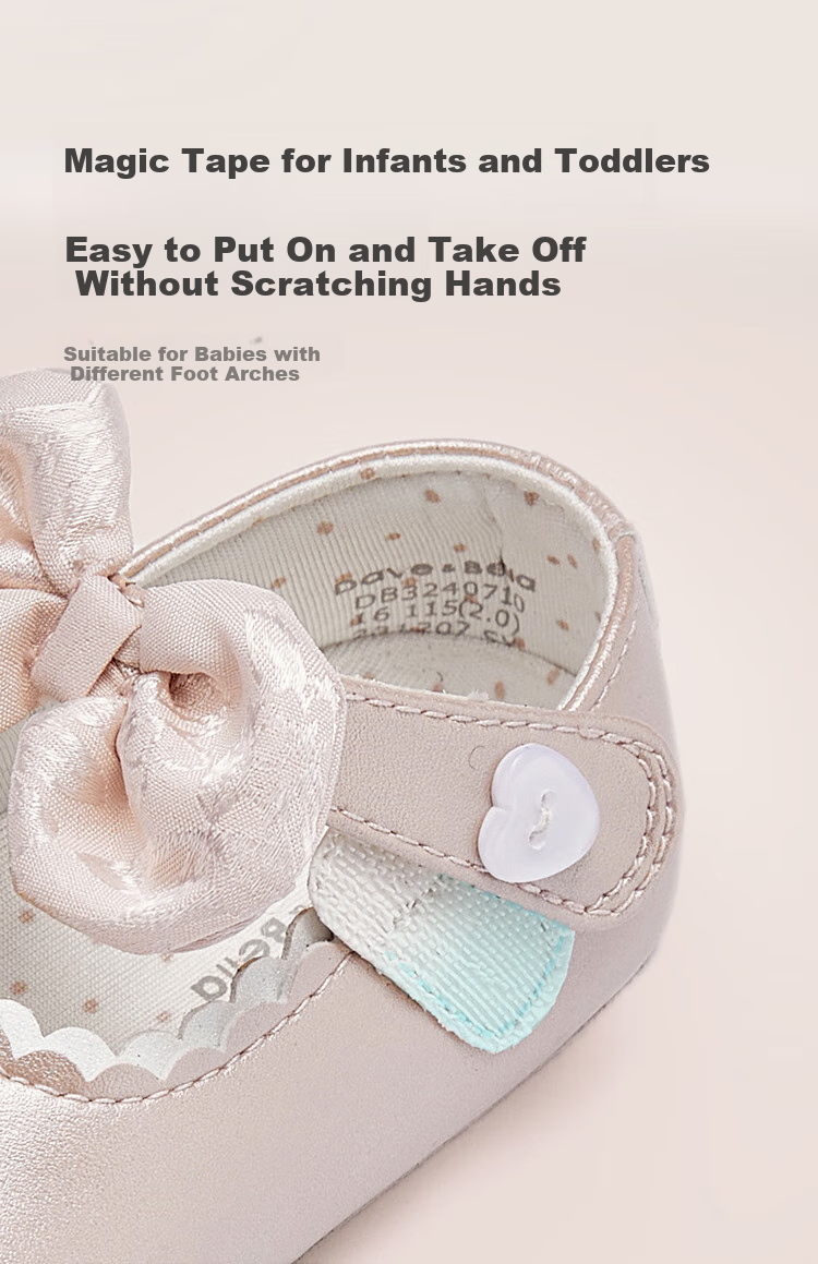 DAVE & BELLA Baby Shoes, Infant Pre-Walking Shoes, Soft-Soled Leather Shoes for Girls, Princess Shoes for Toddlers, Autumn Season Walking Shoes 7