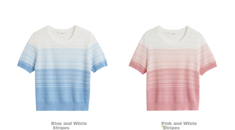 INMAN INMAN [Runway Style] Dindal Round Neck Knit Short-Sleeve T-Shirt for Women, Summer 2026 Top, Pink, Baitiao L 18