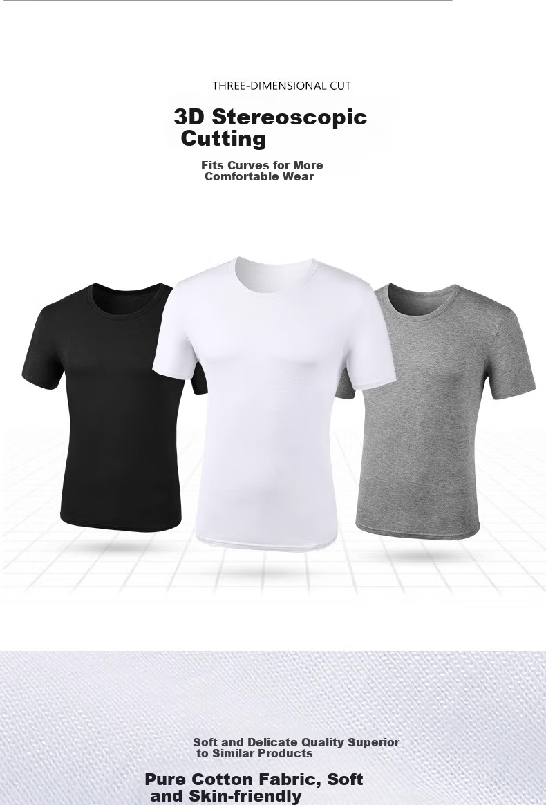 Hengyuanxiang Men's Short-Sleeve Pure Cotton Autumn Round Neck Casual Solid Color Large Size Undershirt Breathable T-Shirt White 7