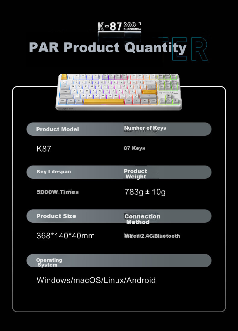 INPHIC K87PRO Wireless Mechanical Keyboard Wired 87-Key Bluetooth Tri-Mode Gasket Custom Full-Filled Side-Engraved HIFI Gaming Esports Office Silver 15