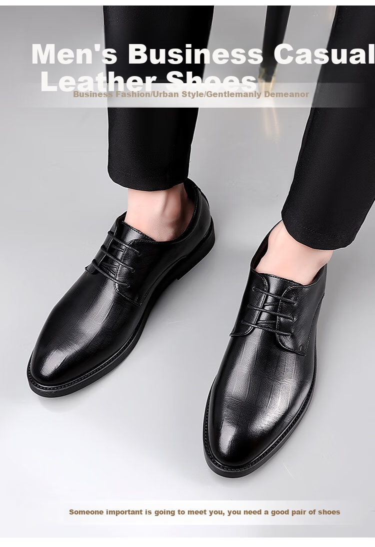 Poitulas Men's Lace-Up Business Casual Formal Shoes, Comfortable Soft Wear-Resistant Wedding Shoes, 6777 Black, Size 41 2