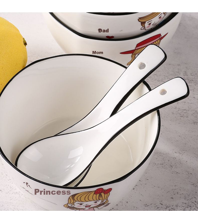 Canjiangjun Parent-Child Bowl Set, Household Tableware, Soup Spoons for A Family of Four, Ceramic Square Bowls, 4-Piece Set [With Matching Spoons] 9