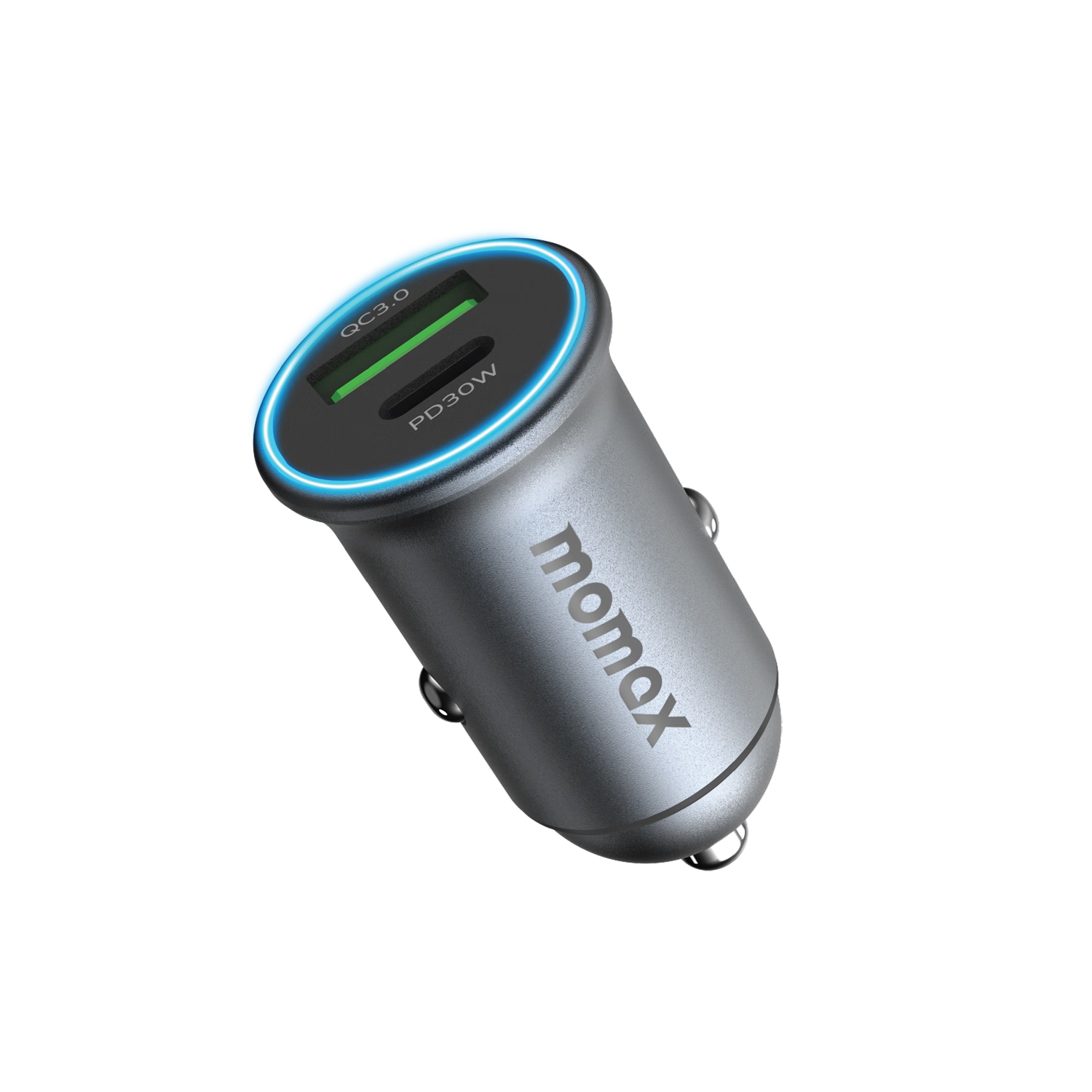 MOMAX 30W Dual-Port Car Charger, Cigarette Lighter Adapter, Super Fast Charging Converter Plug, Compatible with Apple 16 Huawei/Xiaomi, Two-In Deep Space Gray