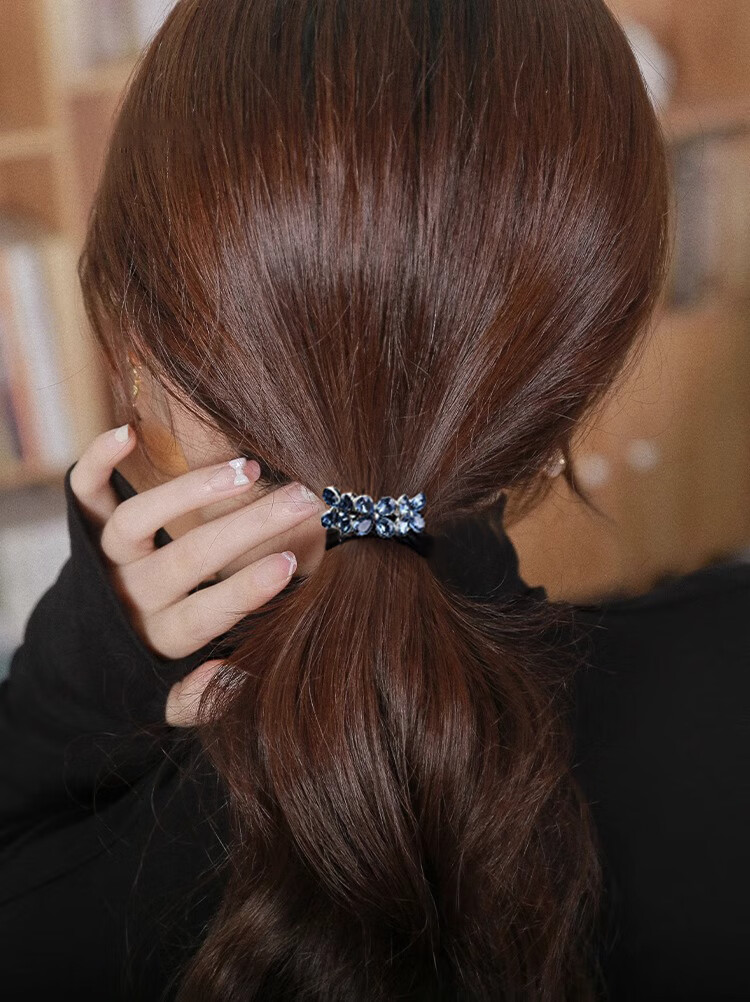 Xiangwan Hair Ties Set of 3, Hair Bands for Women, Ponytail Holders, Elegant Rubber Bands, Leather Hair Ties, Rhinestone Hair Rings 2