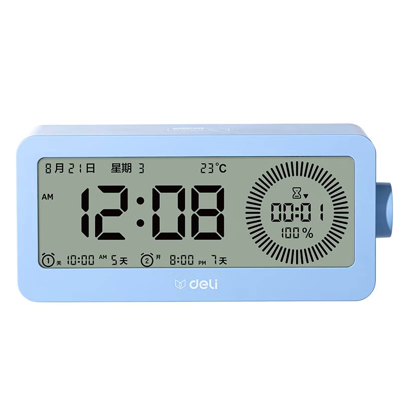 Deli Visual Smart Alarm Clock Timer, Student-Specific Wake-Up Device with Backlight Bedside Clock Thermometer, Essential for Back-To And Graduation Seasons, LE107 Blue Gift