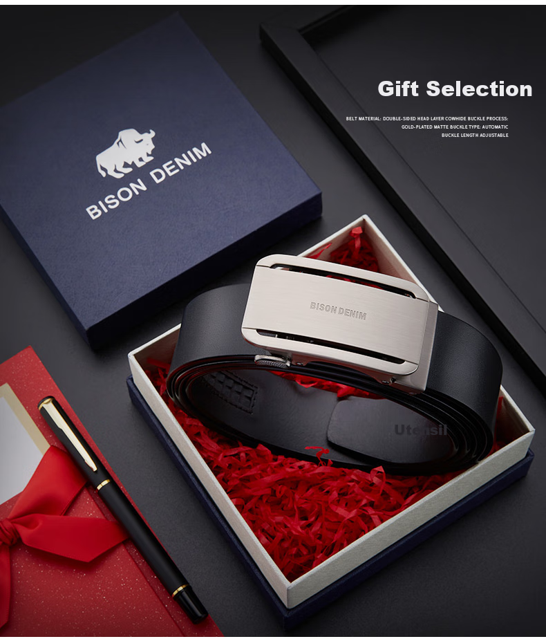 Meizhouyeniou Men's Belt, Top-Grain Leather, Automatic Buckle, Business Belt, Gift Box Packaging, Birthday Gift for Boyfriend 2